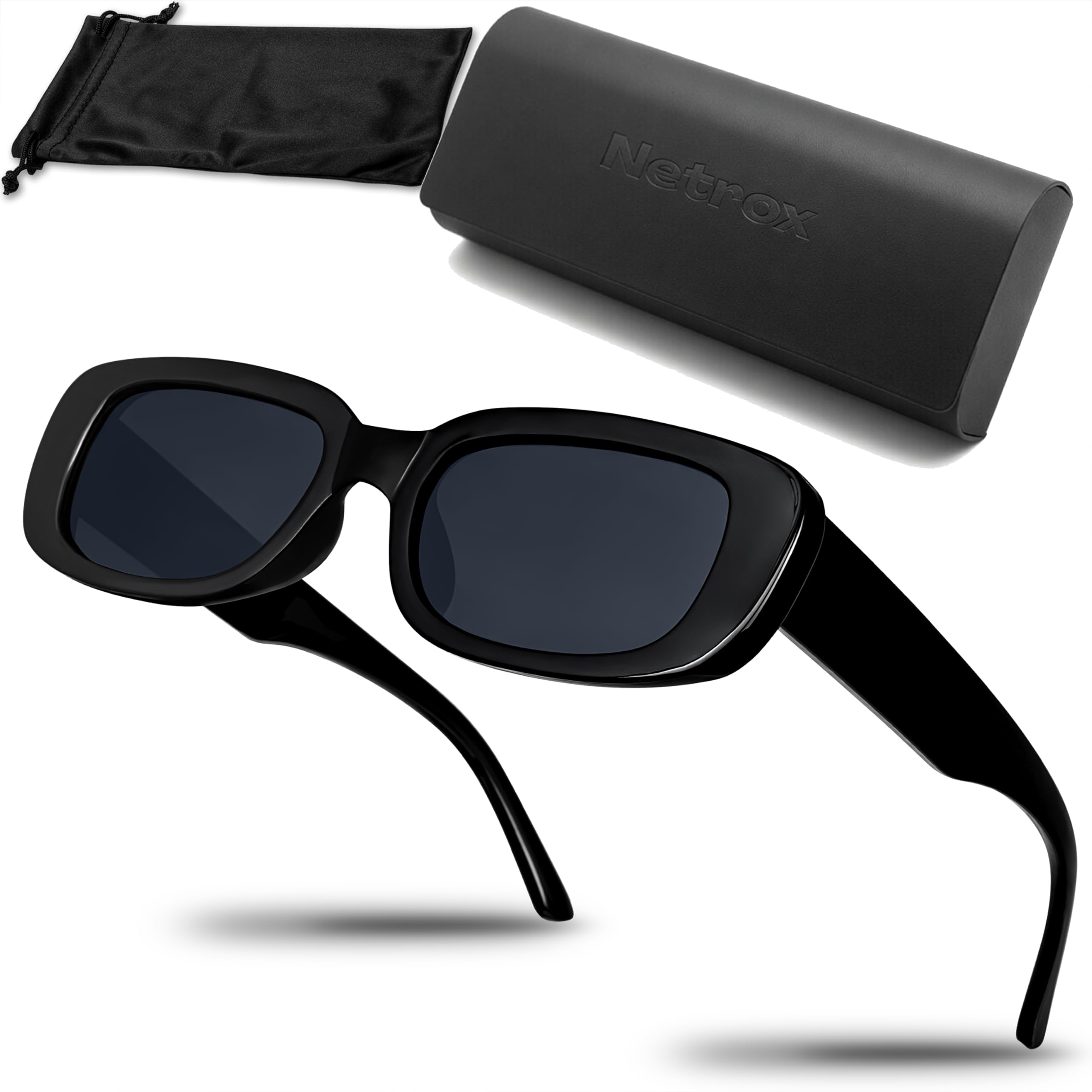 Netrox - Sonnenbrille Herren und Damen Unisex - Sunglasses, ETUI und Mikrofaser Beutel - UV Schutz 400 - Hochwertige Sportbrille - Schnelle Sonnenbrillen, Sunglasses Men, Techno, Rave Brille, Schwarz
