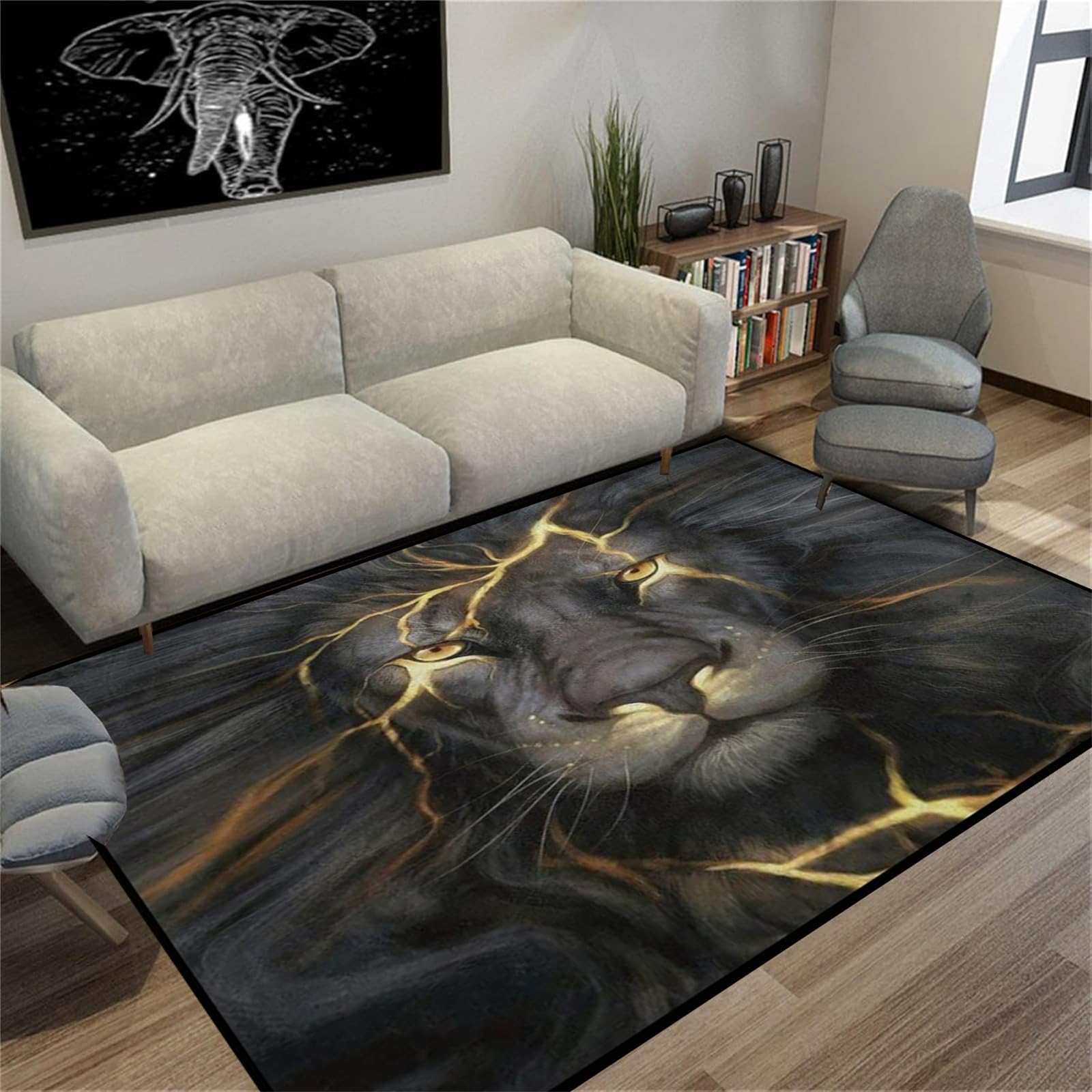 Wildlife Themed Area Rug 180x260cm Lion Print Area Rugs Modern Art Lion Rug Washable Soft Comfortable Carpet Suitable for Bedroom Home Office Living Room Indoor Home Decoration Floor Mat