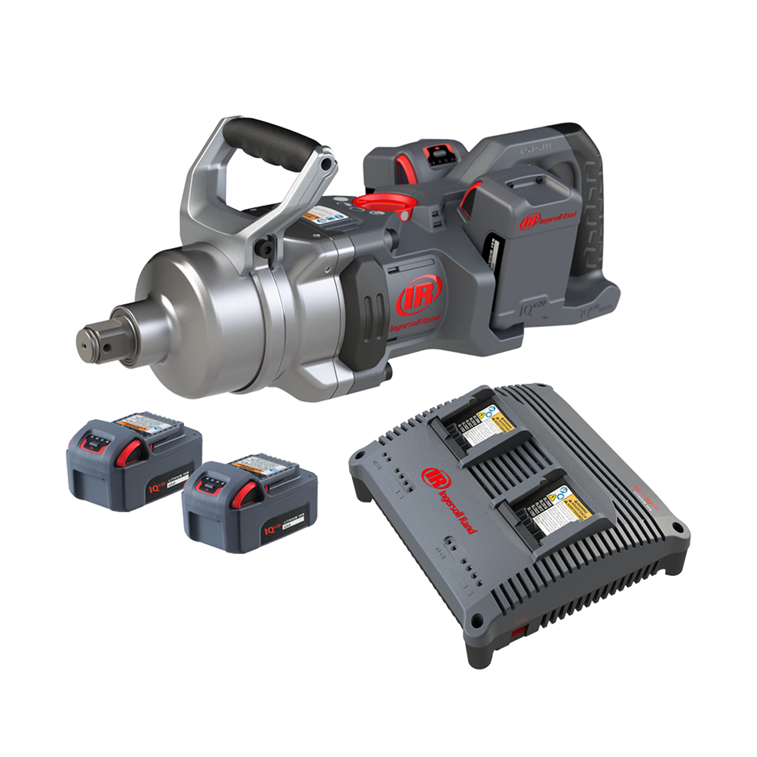 Ingersoll Rand Klucz udarowy W9491-K4E-EU, 1" 20V, klucz udarowy do dużych obciążeń z krótkim kowadełkiem, zestaw kluczy z (4) akumulatorami litowo-jonowymi 5,0 Ah i podwójną ładowarką