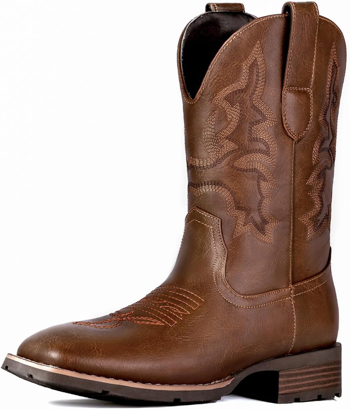 Cowboy Boots for Men - Men's Western Boots with Embroidery, Slip Resistant Square Toe Chunky Heel, Durable and Fashionable Retro Classic Footwear for Spring and Fall