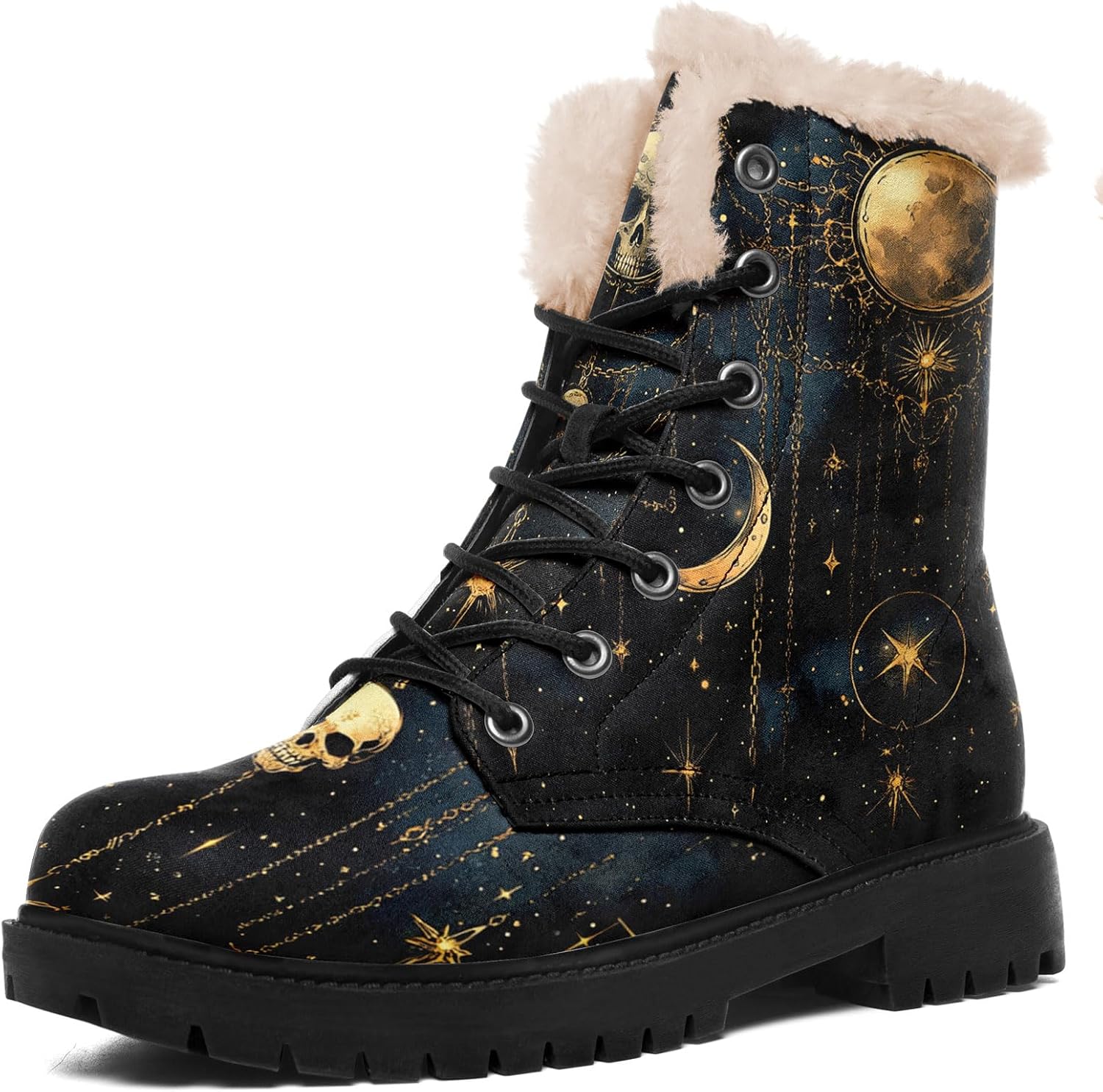 Women's Fur Lined Winter Boots Warm Vegan Leather Forest Style Snow Boots Non-Slip Comfort Ankle Combat Booties