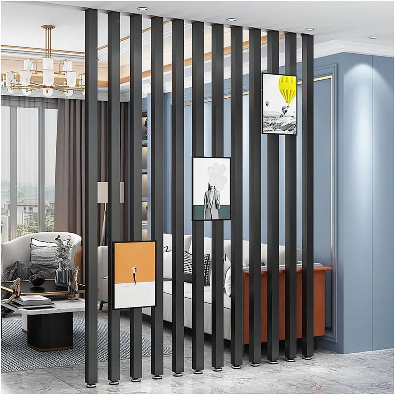 Floor To Ceiling Versatile Space Divider，Metal Modern Room Divider Column ，Screen Partition Post Living Room Simple，floor to ceiling room divider wall(6root,105cm/41.3in/3.44ft)