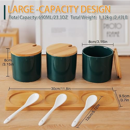 Miniatura 9 de Kitchenexus Azucarero con tapa y cuchara, recipiente de cerámica para azúcar con cuchara y tapa de bambú para barra de café, tarro dispensador de