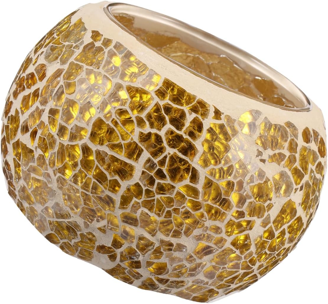Amosfun Glass Candlestick Decoration 3.35 Inch Mosaic Candle Holder for Tea Light Candles Home Party Table Centerpiece