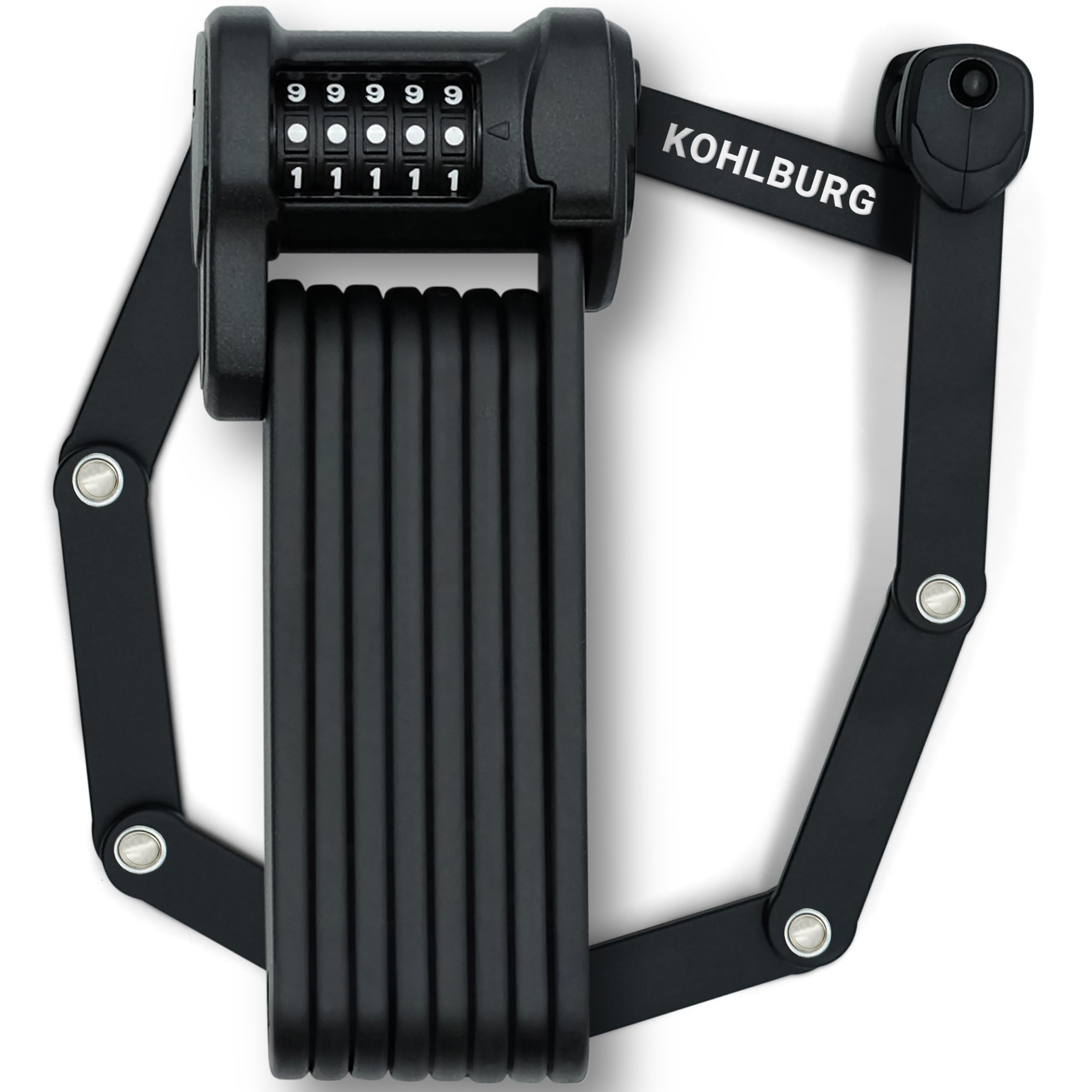KOHLBURG Antivol vélo à combinaison avec code à 5 chiffres, 101 cm de long | Résistant aux coupe‑boulons, Antivol pliable type Vienne avec support haute sécurité, pour vélo e‑scooter vélo électrique