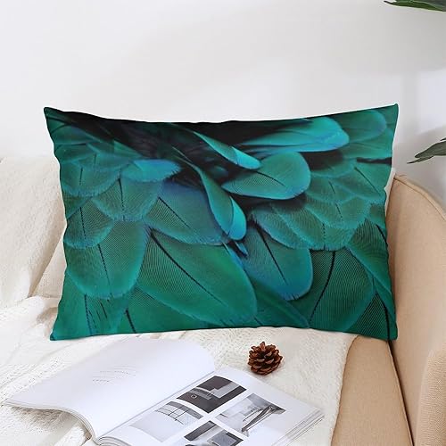 Miniatura 4 de Fundas de almohada decorativas con estampado de plumas y purpurina verde azulado y dorado, 12 x 20 pulgadas, para decoración del hogar, sala de