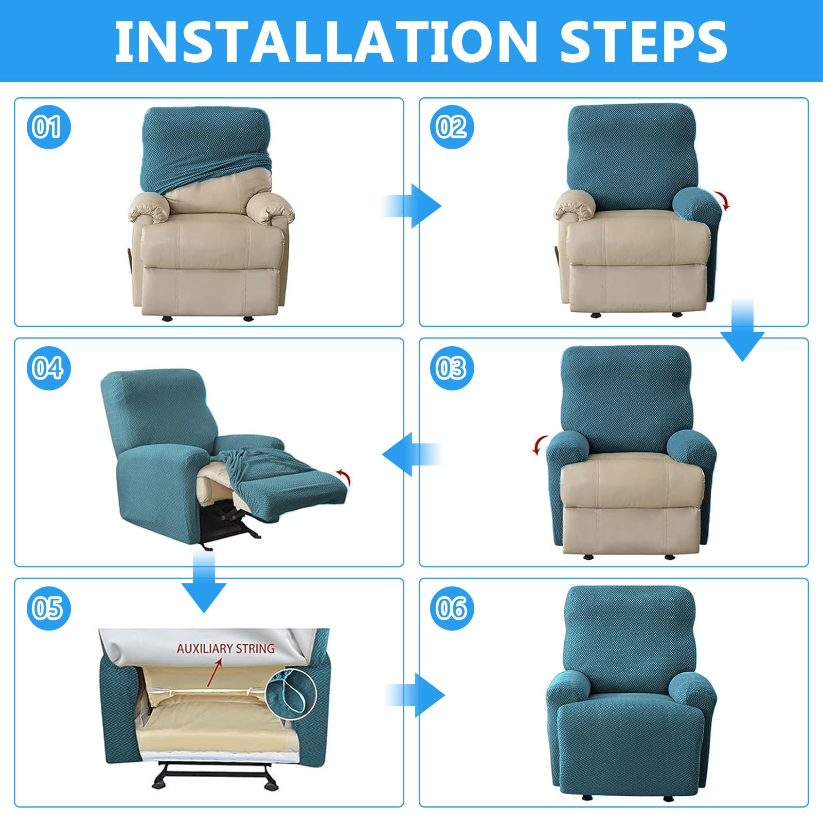 Funda Sillon Relax Reclinable, 4 Piezas Funda Butaca, Funda Sofa 1 Plaza, con Protectores para Reposabrazos y Bolsillo (Verde Oscuro)
