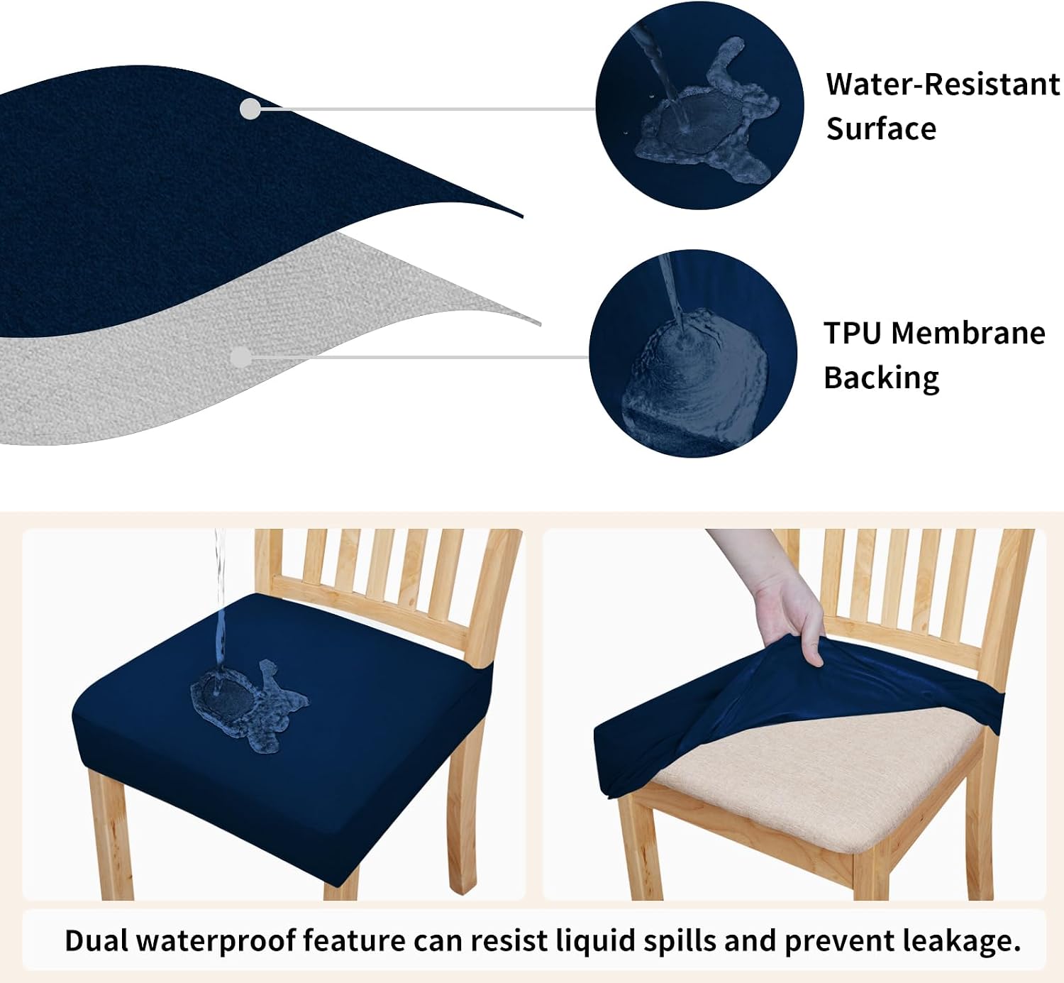 Easy-Going Waterproof Seat Covers for Dining Chairs Set of 4, Navy image 3