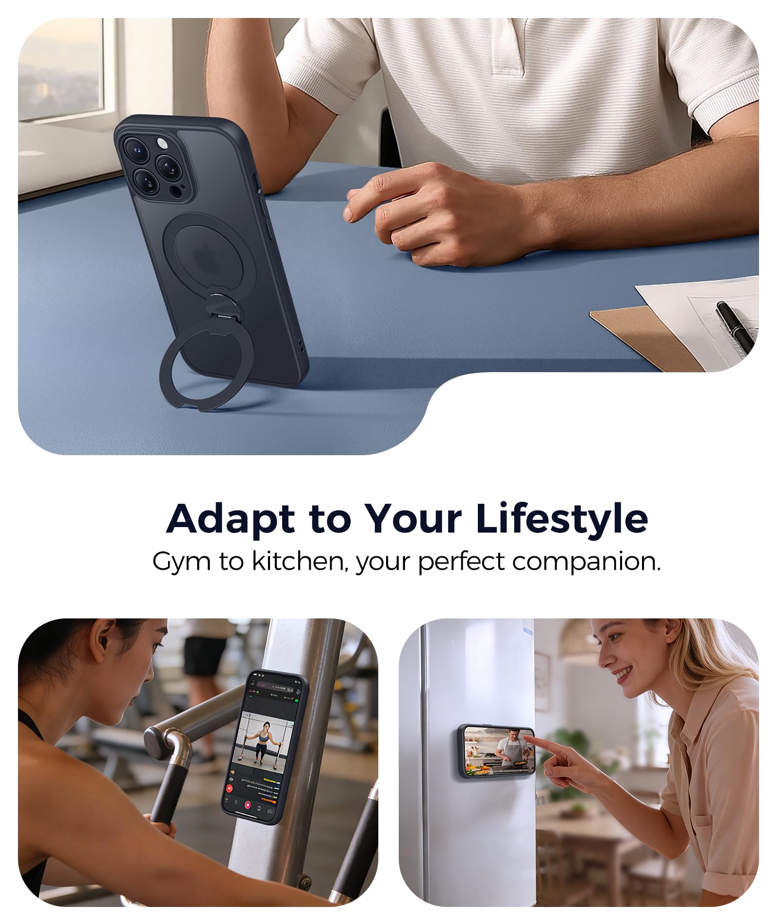 FNTCASE Funda para iPhone 14 Pro: soporte magnético de giro de 360 grados, compatible con Magsafe, protector de pantalla, translúcido mate, grado militar, a prueba de golpes, funda protectora de