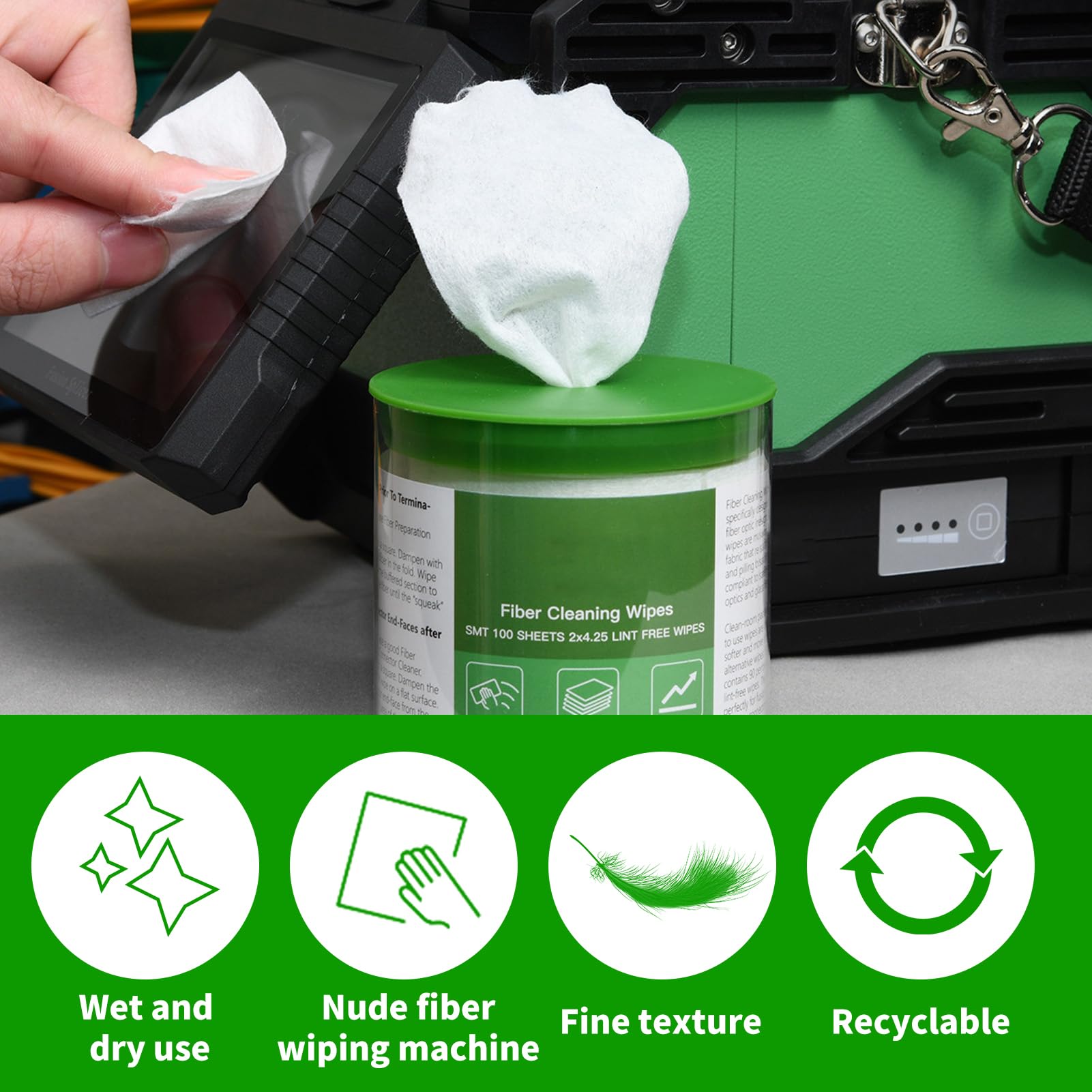 100 Panni Pulizia Fibra Ottica - Microfibra Per Connettori FC/SC/LC, Asciutti E Bagnati - Foto 5