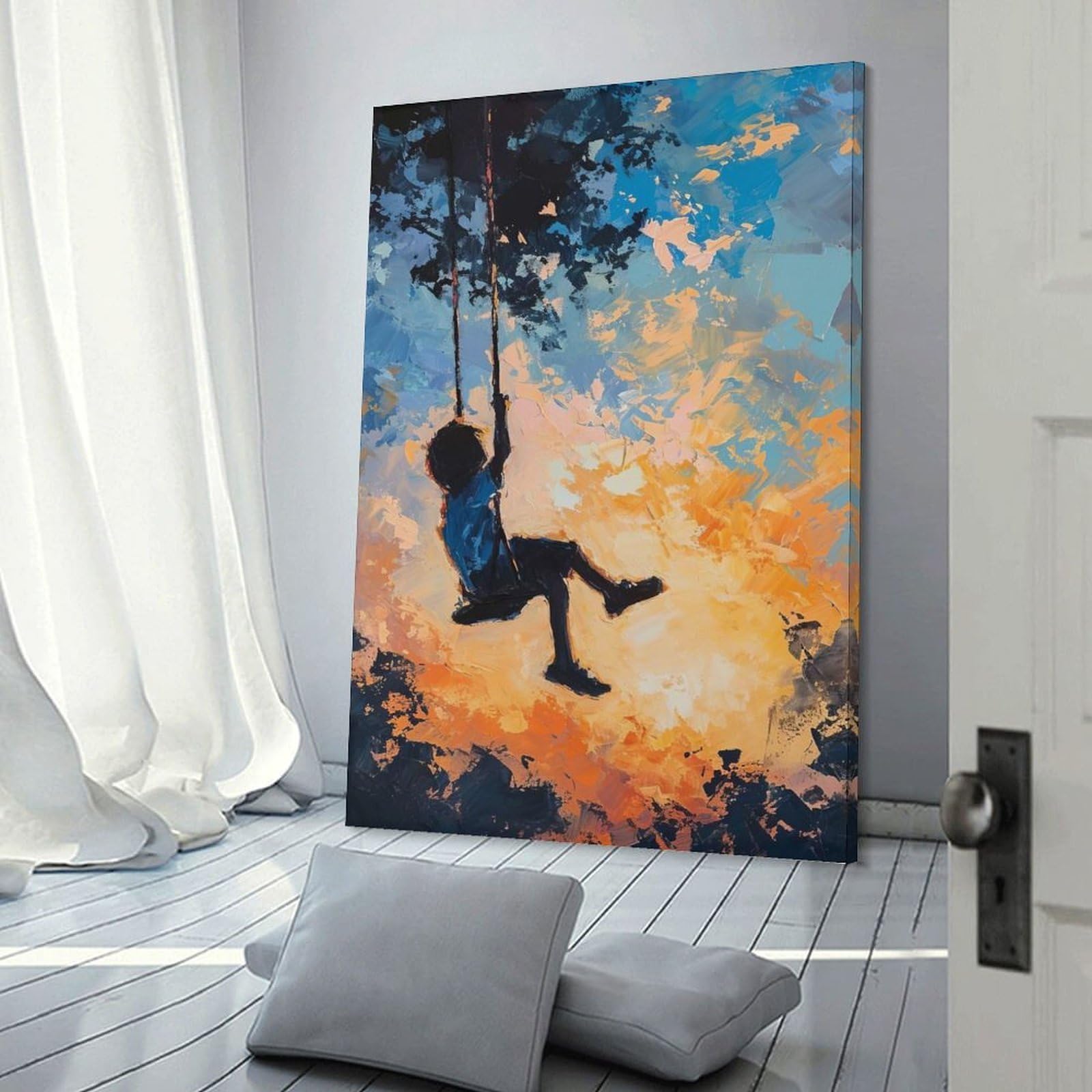 Junmoney Sunset Swing Wall Picture Print 24x36inch(60x90cm), for Home Walls, Creative Rooms Or Shared Spaces, Stylish Home Artwork for Focal Walls