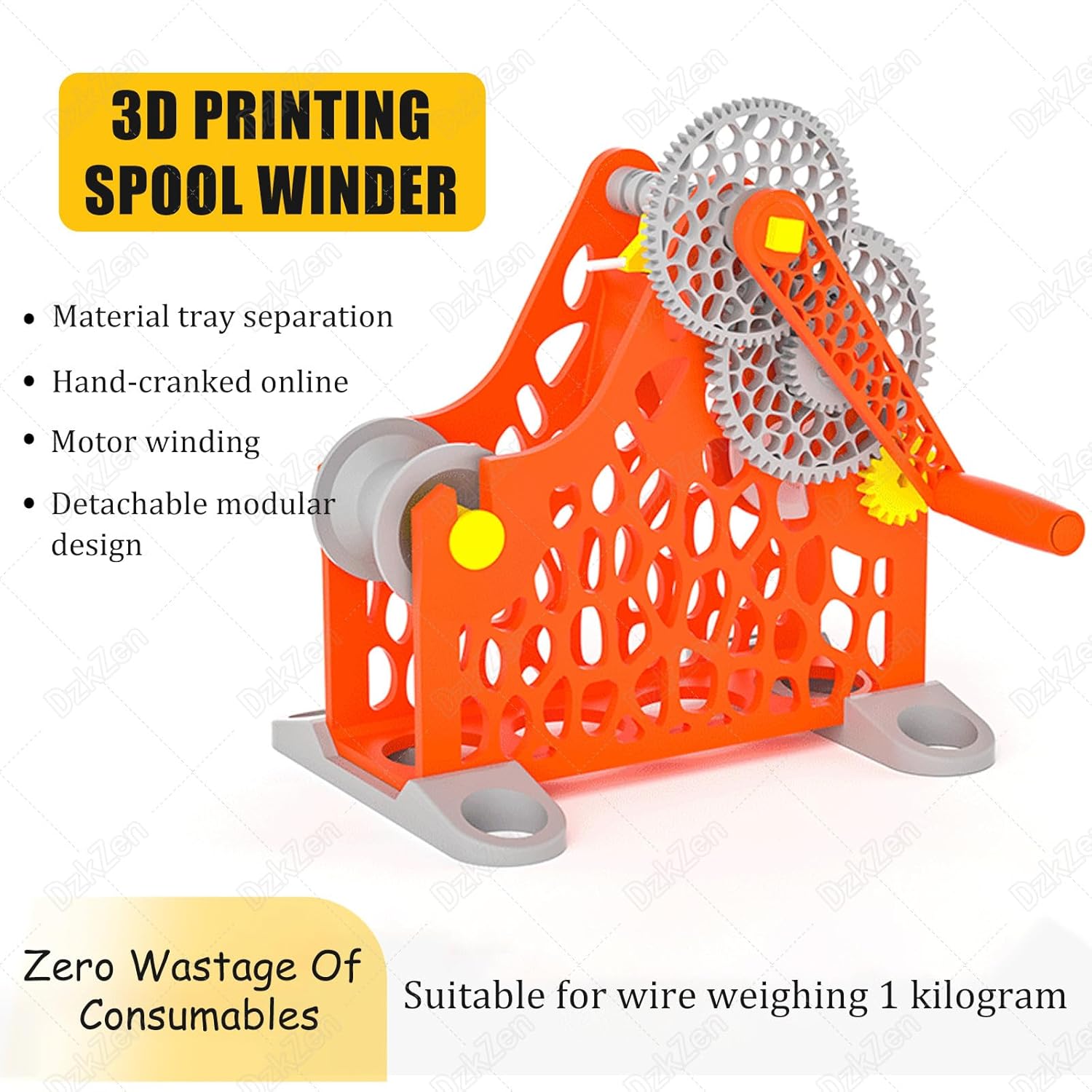 Spool Winder, 3D Filament Spool Winder, Hand-Crank Start-up, Neat Winding Uniform Without Tangling, for 1kg Spools, Removable Modular Design, for Universal Wire Blue-Manual