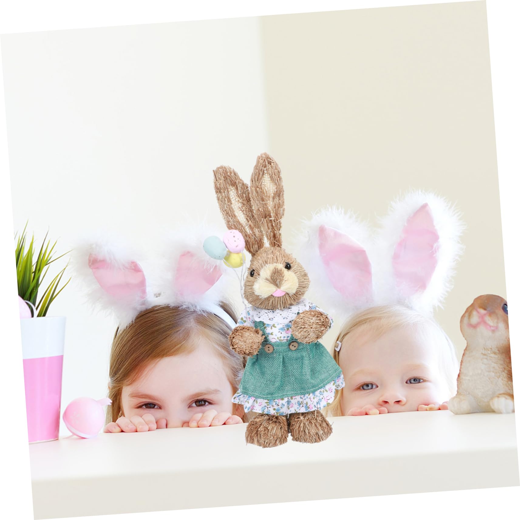 Alipis 2 Pz coniglio di paglia Bambola maiale figura del coniglio di pasqua coniglio accessori easter decoration cestino arredamento della casa ornamento in paglia intrecciata cotone Blue