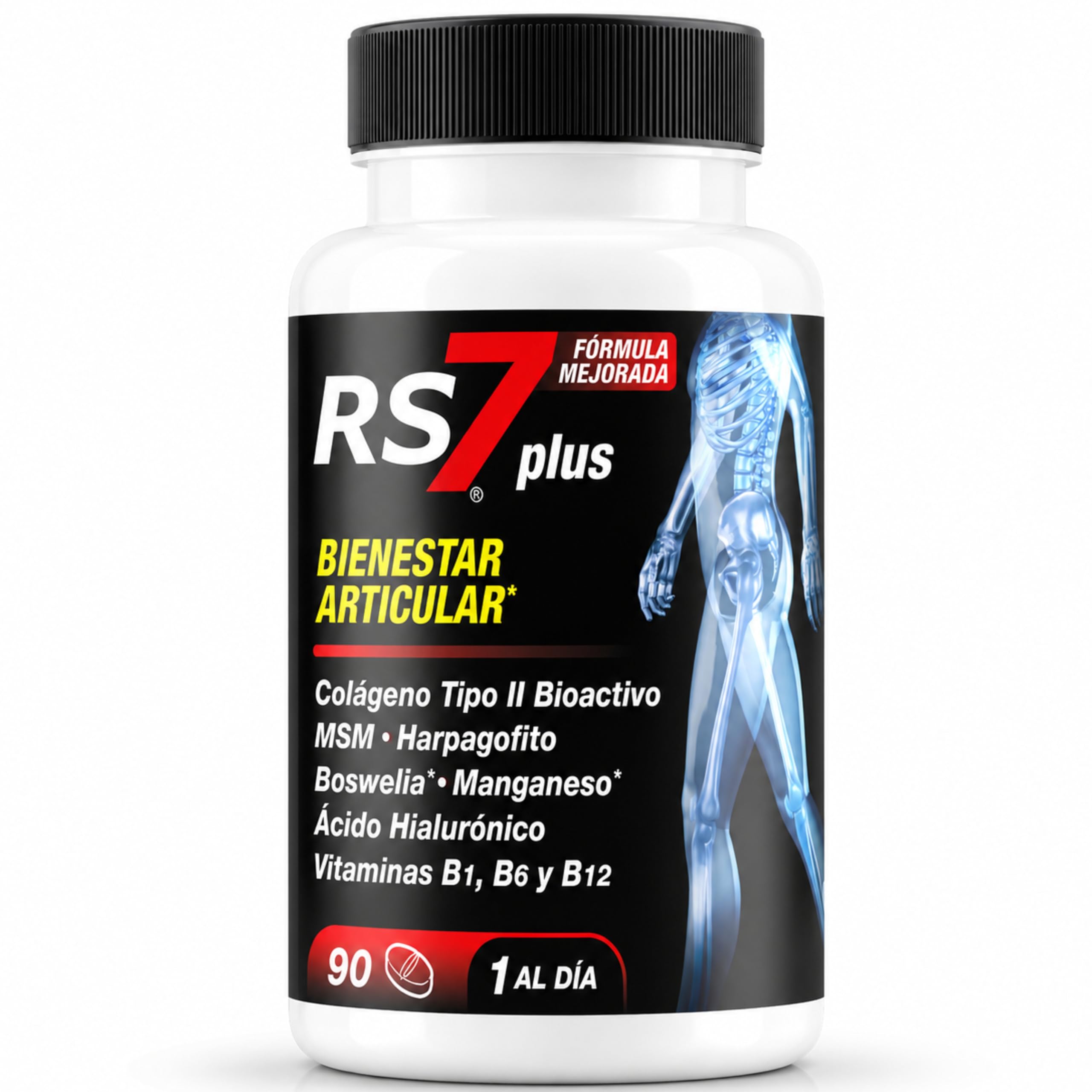 RS7 Articulaciones Plus | 90 Comprimidos | Colágeno tipo II, MSM, Boswellia, Harpagofito, Ácido Hialurónico, Manganeso y Vitaminas B1, B6 y B12