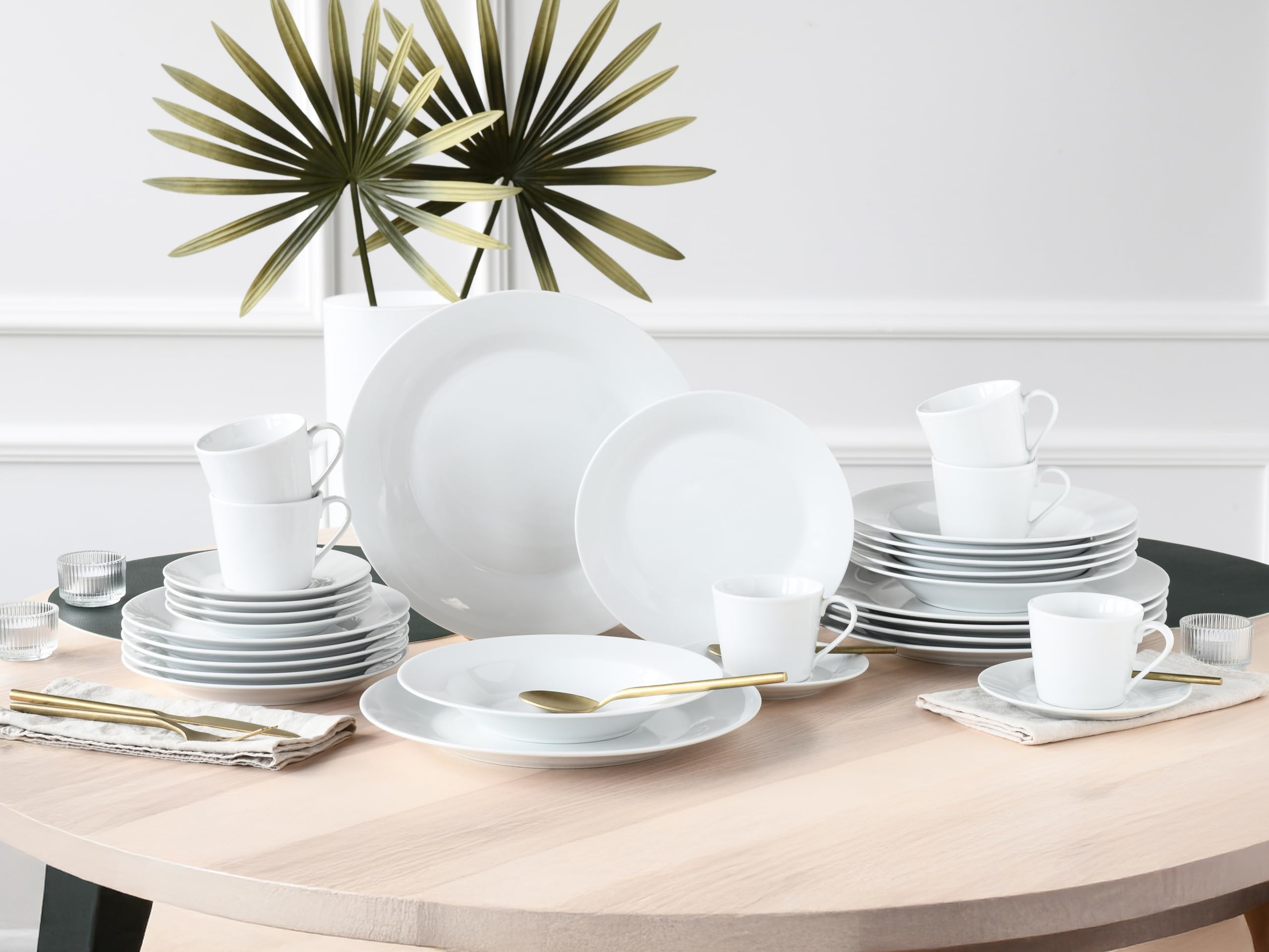 CreaTable, Serie Base Weiss, 30-teiliges Kombiservice aus Porzellan | Geschirrset, spülmaschinen- und mikrowellengeeignet, Qualitätsproduktion, 24533