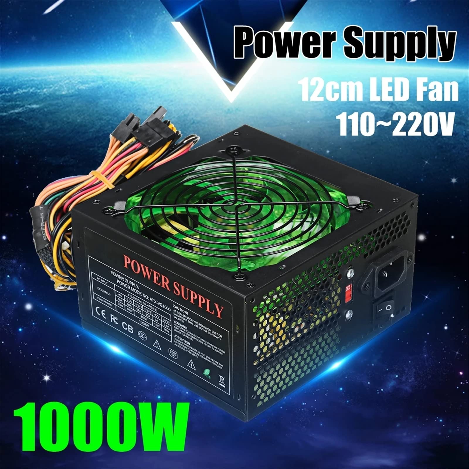 Amazon | PC電源 1000W電源120mm LEDファン24ピンPCI SATA ATX 12V