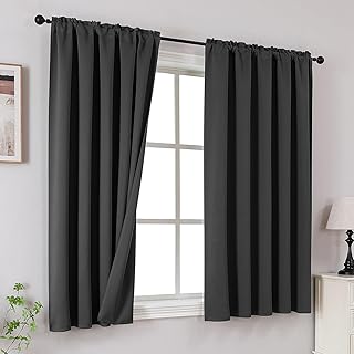 CUCRAF Drak Grey Blackout Curtains 63 Inches, Thermal Insulated Noise Reducing Rod Pocket Window Drapes for Bedroom & Living Room(52x63 Inch, 2 Panels)