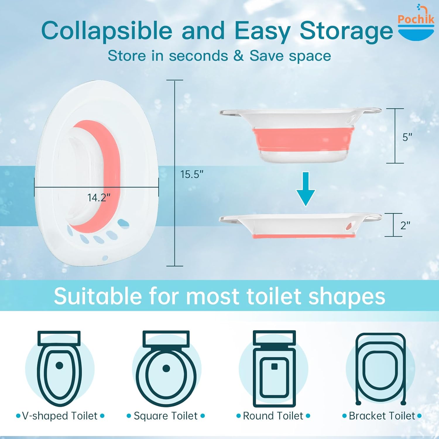 Pochik Electric Sitz Bath, Sitz Bath for Toilet Seat, Hemorrhoids and Postpartum Care Tub, Sits Bath Kit for Women, Automatic Flushing, Collapsible, Unisex