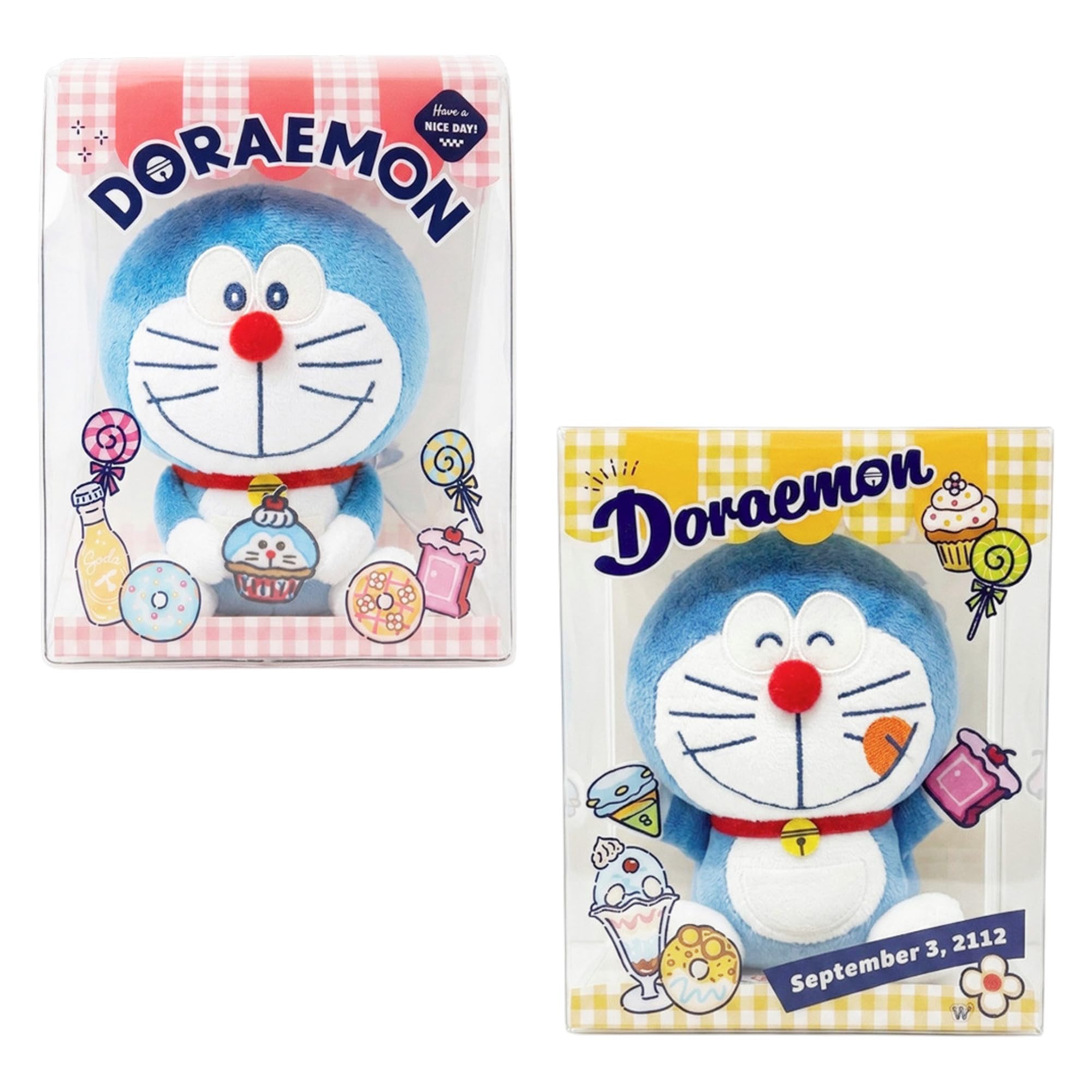 全2種 ドラえもん パッケージ入り スイーツ ぬいぐるみ 公式 キャラクター グッズ 約18cm、全2種セット