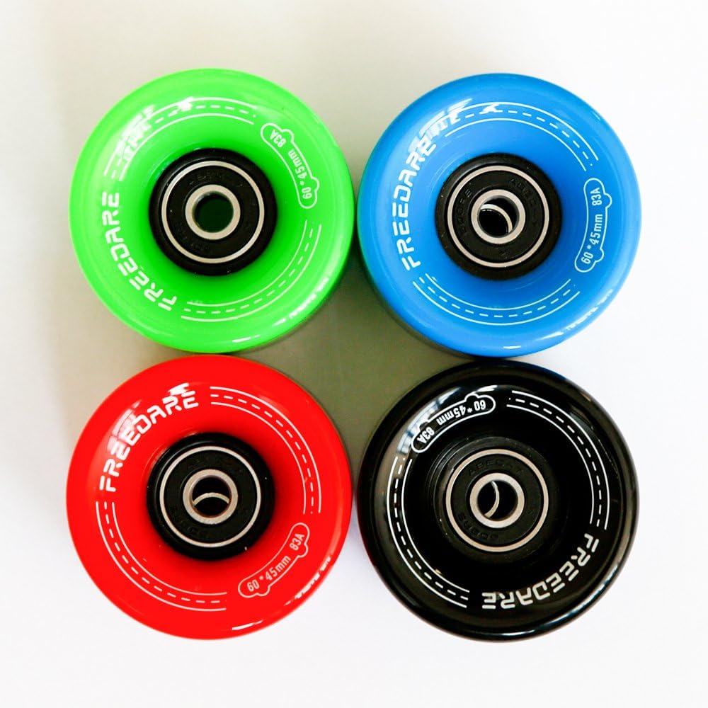 FREEDARE Skateboard Wheels 60mm 83a with Bearings and Spacers Cruiser Wheels (Colours,Pack of 4)