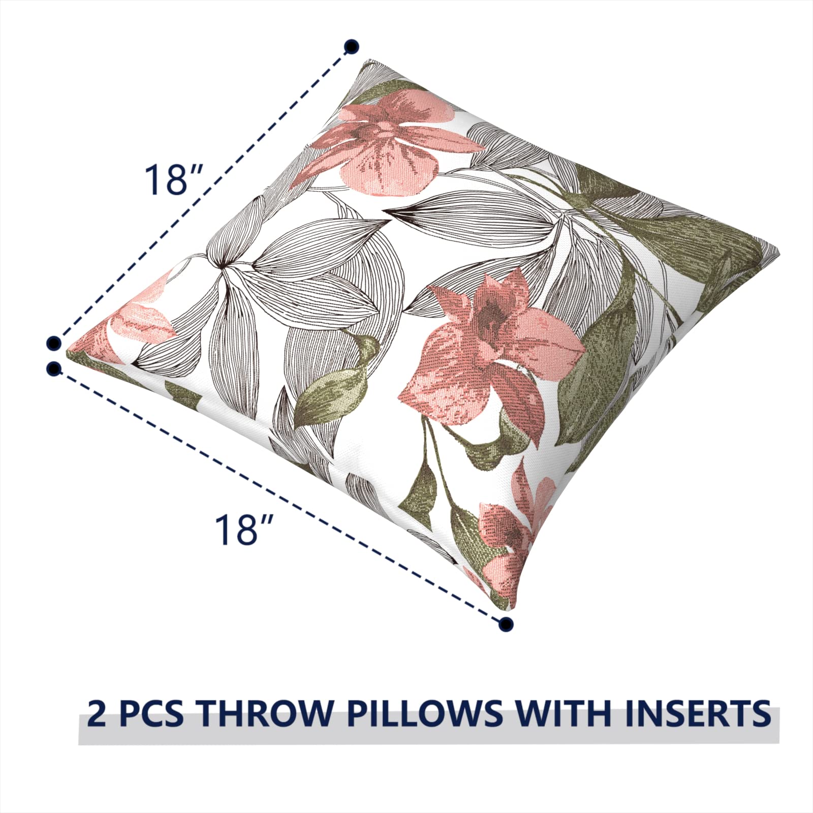 TWLEAR Outdoor Pillows for Patio Furniture 18x18 inch, Square Throw Pillows with Inserts, Decorative Toss Pillows for Garden Couch Home Sofa Office Chair, Pack of 2, Clemens Noir Pink