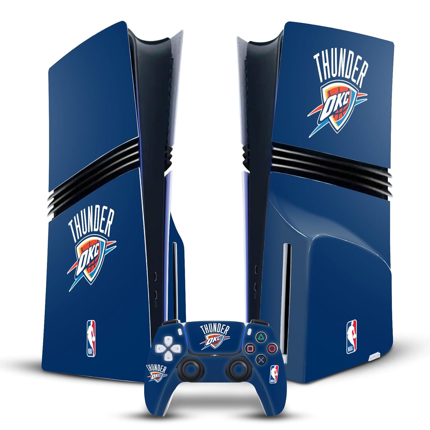 Head Case Designs Officially Licensed NBA Navy Blue Oklahoma City Thunder Logo Vinyl Sticker Gaming Skin Decal Compatible With Sony PlayStation 5 PS5 Pro Disc Edition Console & DualSense Controller