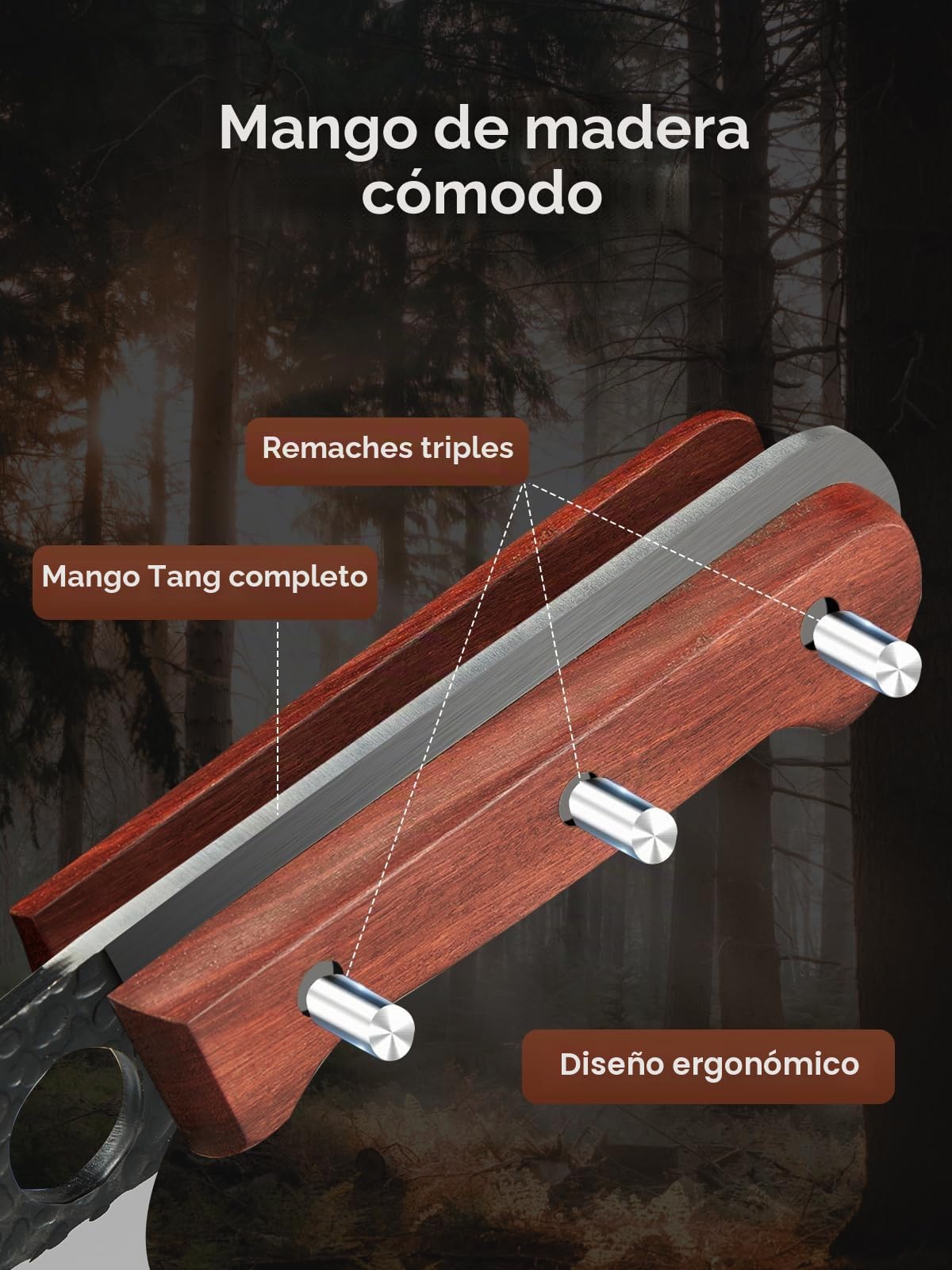D.Perlla Juego de Cuchillo de Carnicero, 3 piezas cuchillos Japoneses para la Carne Profesional de Acero de Alto Carbono, Cuchillo Vikingo Para el Hogar la Cocina el Camping y la BBQ