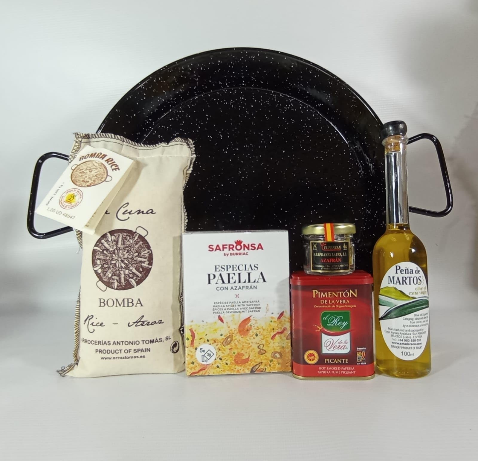 Paella Pan Gift set 36cm Enamelled Paella Pan, Ingredients and