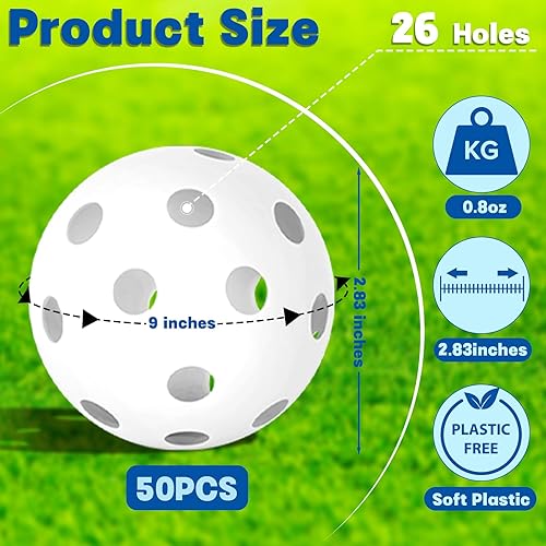 Miniatura 8 de Coopay Paquete de 12 pelotas de béisbol de práctica de béisbol huecas de plástico suaves con una bolsa de cordón para golpear, entrenamiento de