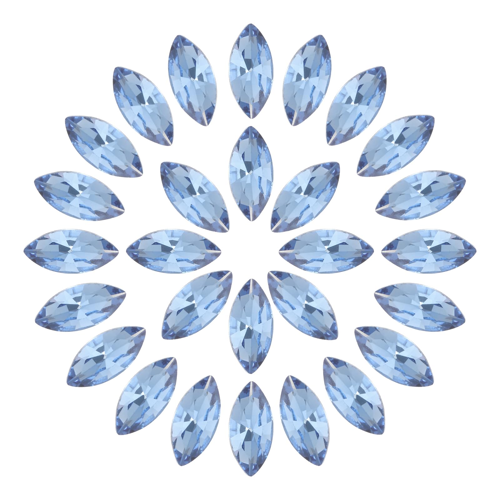 Diamantes de imitación ojo de caballo azul claro 7x15mm para manualidades y disfraces 100 uds