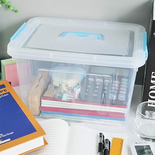 Miniatura 4 de Hespama Contenedor de almacenamiento de 12 cuartos de galón, caja de plástico con tapa transparente, mango azul y pestillos, 1 paquete