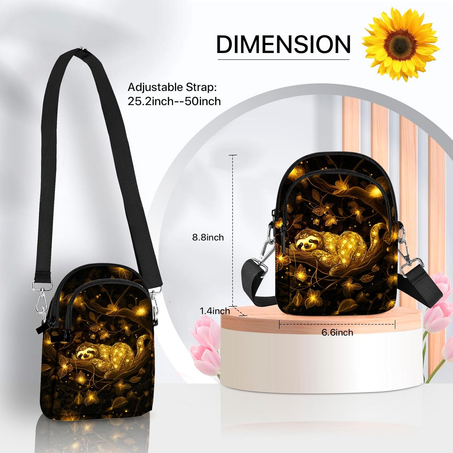 Sloth Crossbody Purse for Women Casual Cell Phone Bag Waterproof Shoulder Bags Travel - Image 3