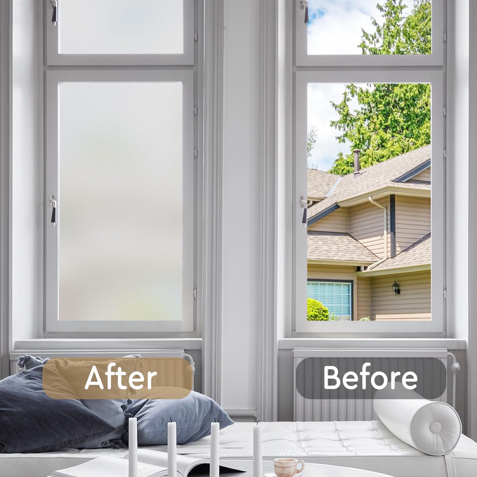 LEMON CLOUD Fensterfolie Blickdichte Sichtschutzfolie Selbsthaftend Milchglasfolie Statische Fensterfolien Anti-UV Fenster Folie Für Büro Zuhause Badzimmer Weiß Matt 90x400cm