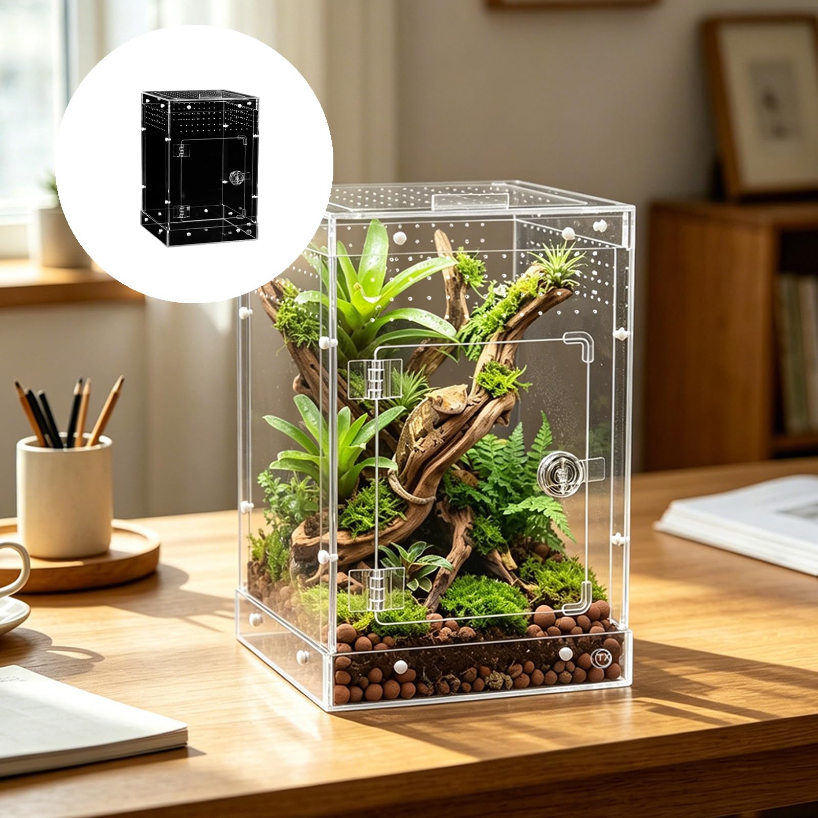Caja de observación Terrario para Mascotas de Reptiles para albergar Ranas o Serpientes con Sistemas de ventilación Decoraciones para hogar Tanques de observación de Mascotas ventilados