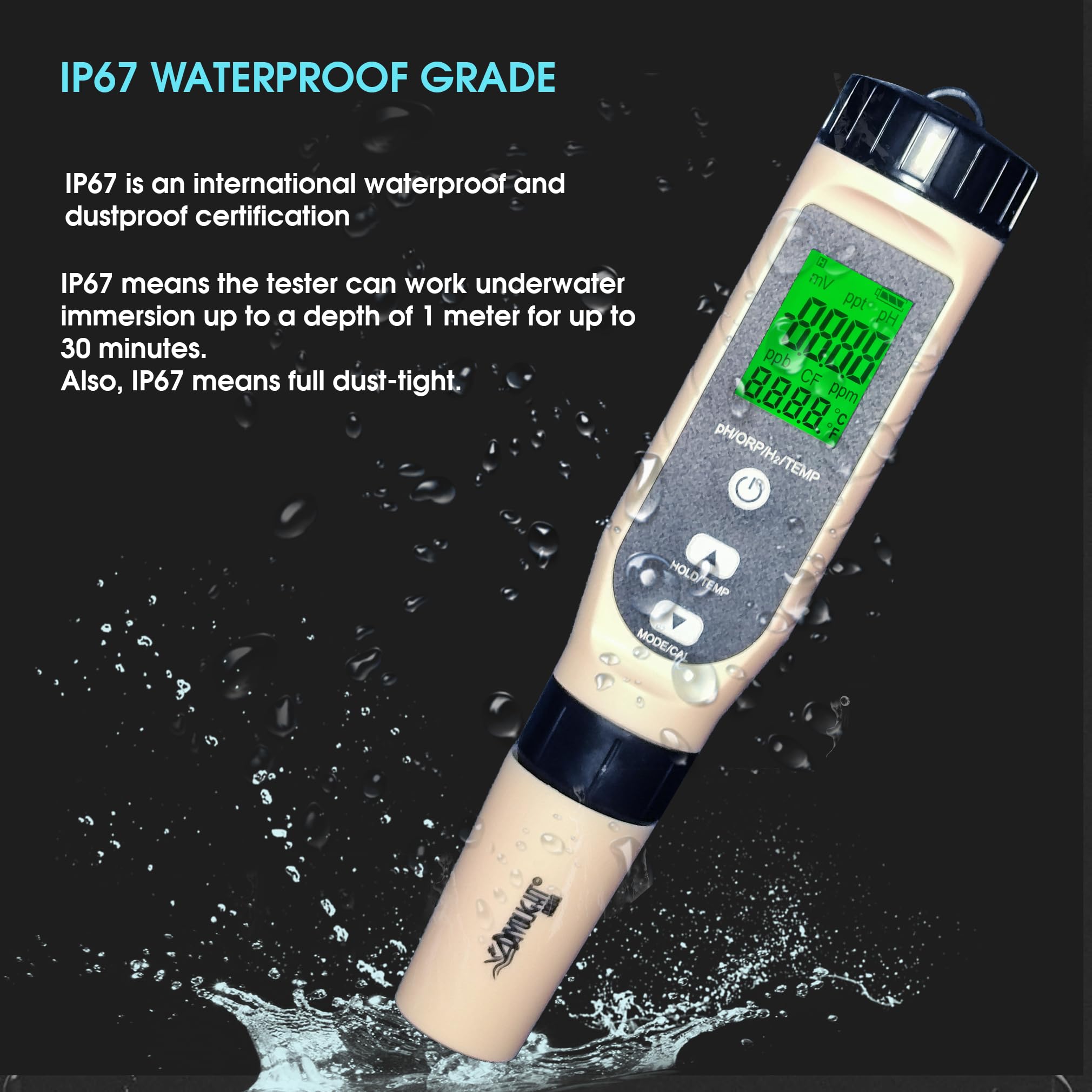 Medidor digital de pH/ORP/H2/temperatura 4 en 1 con ATC, resolución 0.01, probador de concentración de hidrógeno de alta precisión para agua potable, acuarios, piscina, laboratorio
