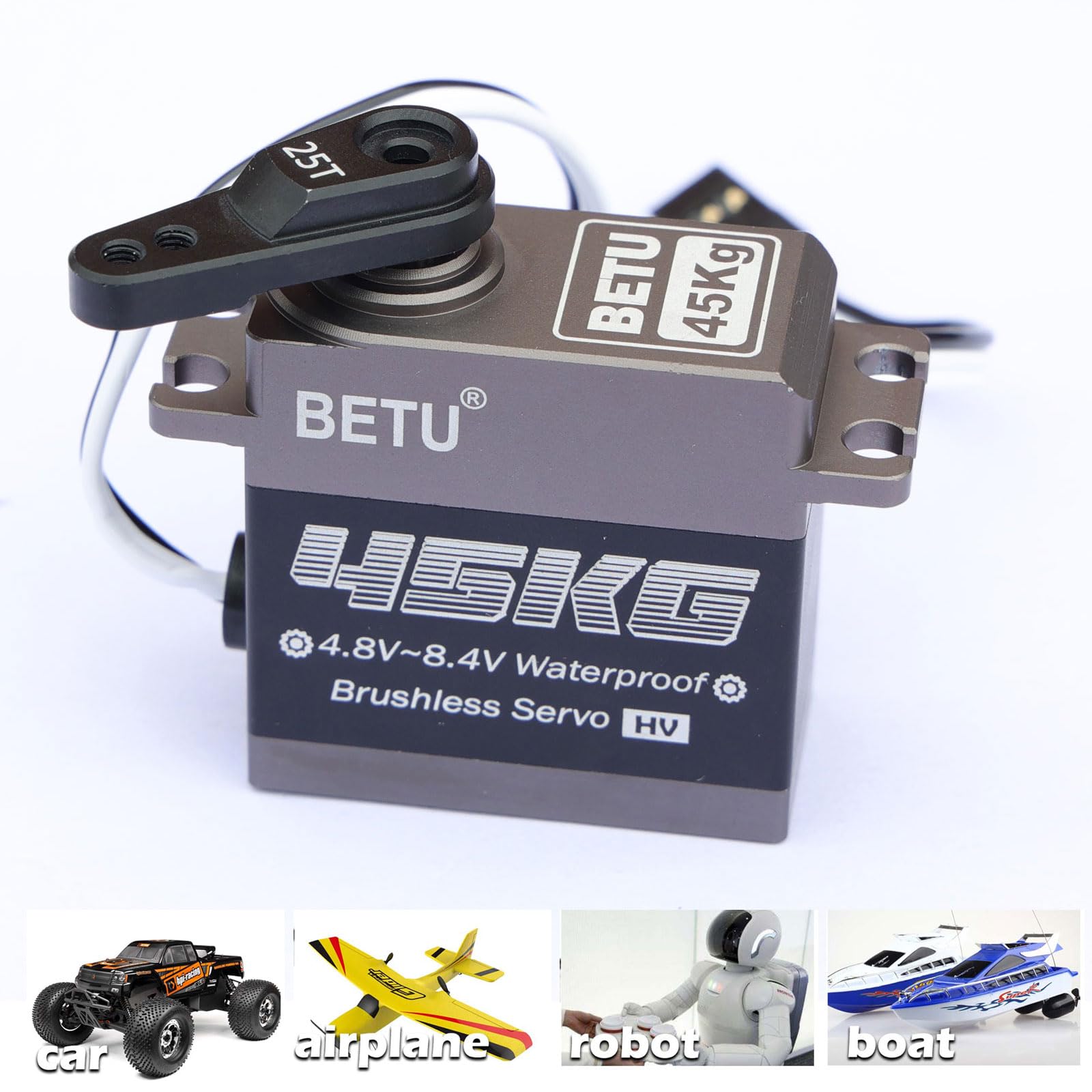BETU Servo Brushless da 45 kg, Servo Waterpoof, RC Servo Compatibile con 1/5,1/6, 1/8, 1/10 RC Auto/Robot/Barca/Aereo