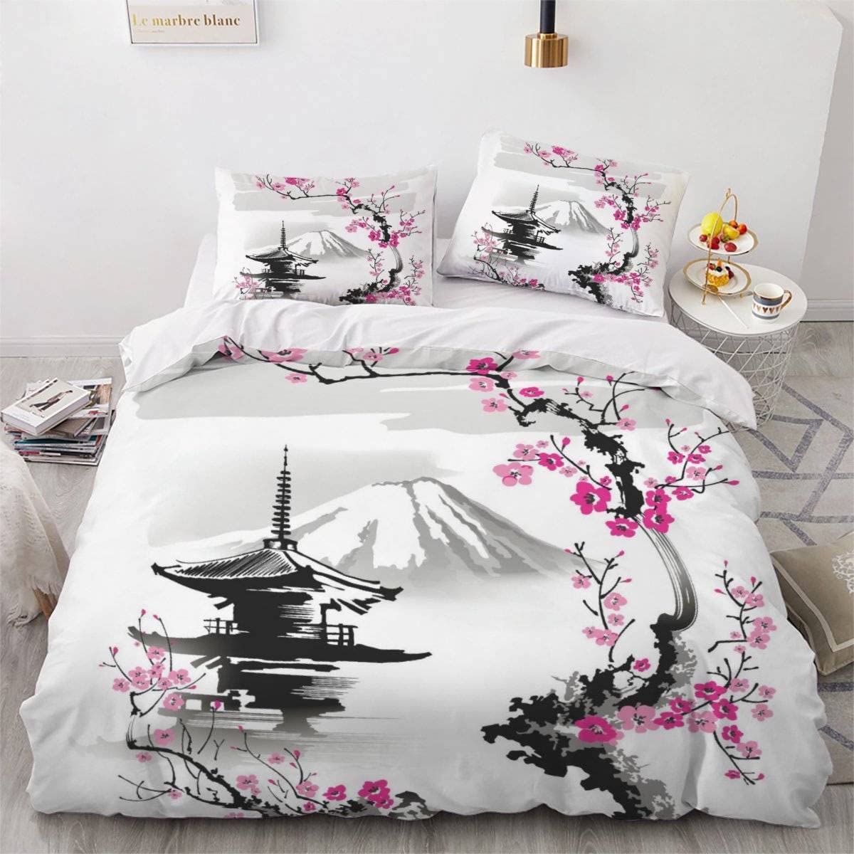 Housse de couette Mont Fuji et fleurs de cerisier 240x260 pour une ambiance zen chez soi