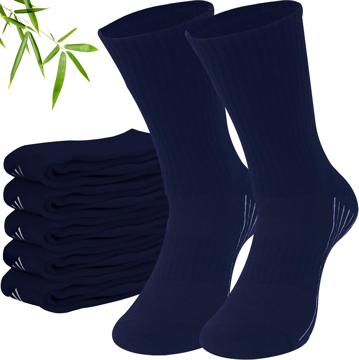 Sunew 6 Pairs Viscose Bamboo Socks, Unisex Cushioned Comfortable Crew Workout Hiking Socks