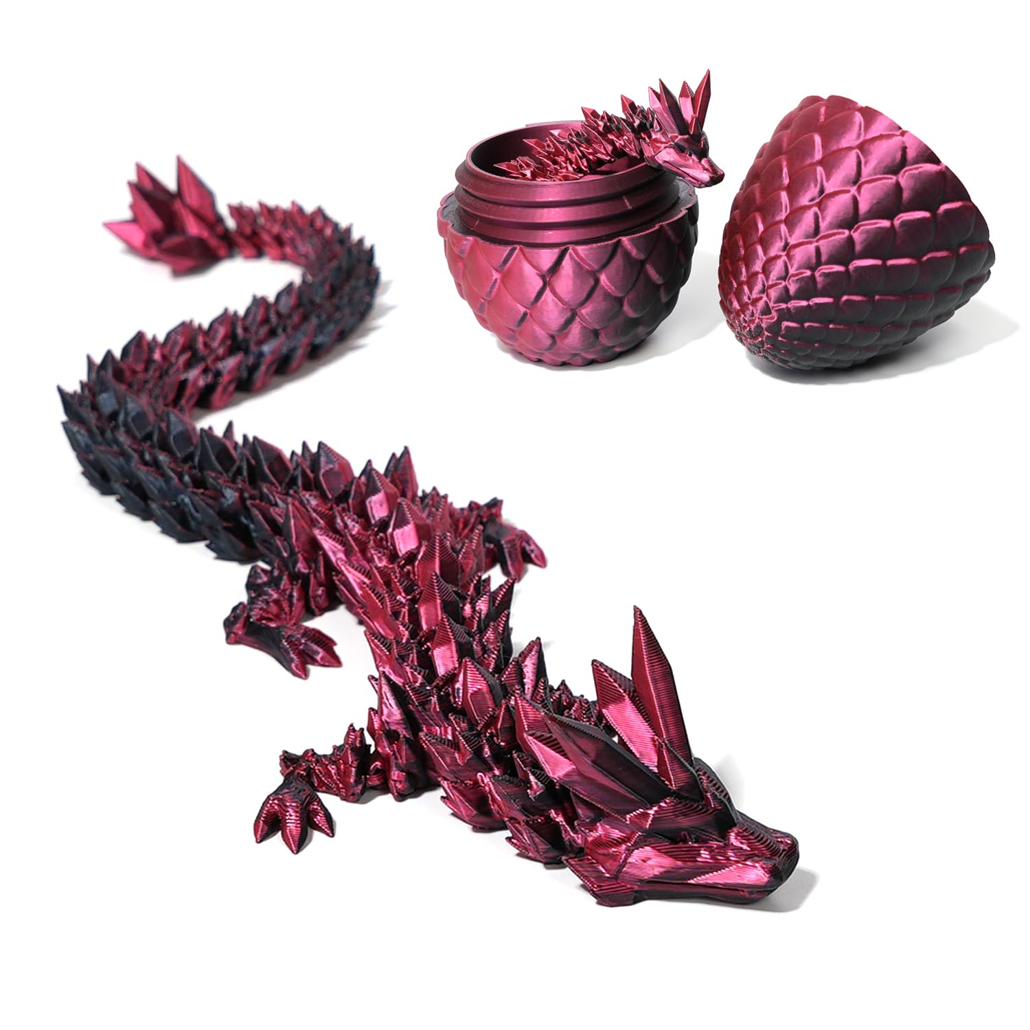 DUOCIYUAN 3D Printed Dragon in Egg, Full Articulated Crystal Dragon with Egg 3D Printed Fidget Toy Gifts for Kids and Adults for Christmas, Easter, Birthdays, Fun Desk Dcor (Black Red)