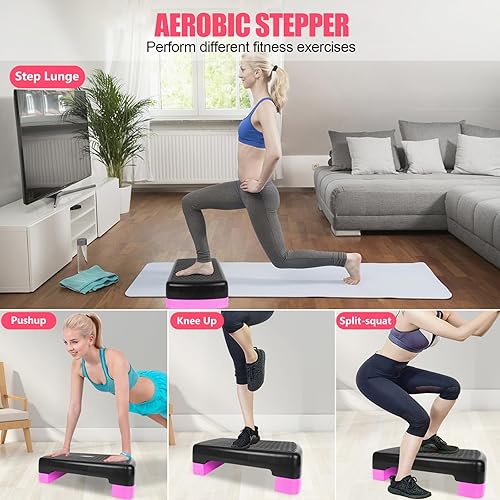 Miniatura 8 de Plataforma aeróbica de altura ajustable de 4 a 6 pulgadas, equipo de fitness, entrenamiento paso a paso, plataforma de ejercicios con 2 elevadores