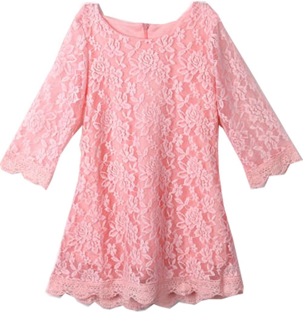 EGELEXY Princess Kids Girls Half Sleeve Flower Lace Dress