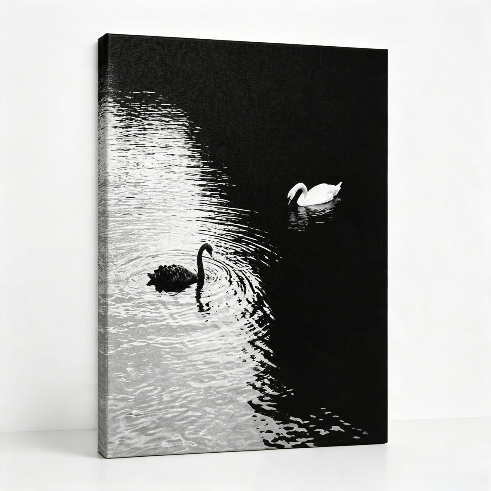 JUYIOPAX Cuadro en lienzo fotografía vertical dos cisnes en blanco y negro