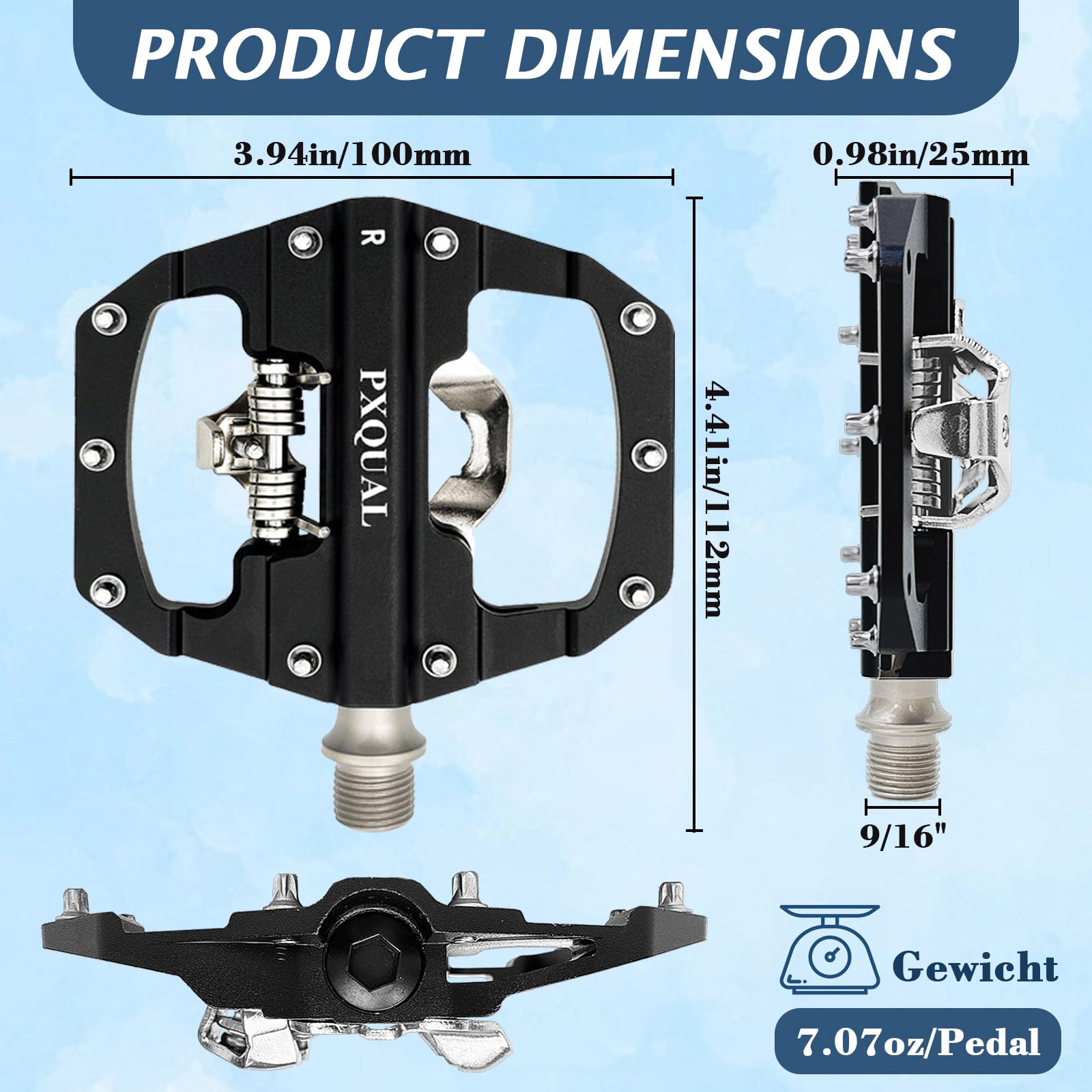 SPD Pedals - Pedales MTB de 9/16 pulgadas, color negro, pedal ligero de doble cara sin clips/plano MTB - Acero cromado, rodamientos sellados y carcasa de aluminio CNC, pedal de bicicleta de