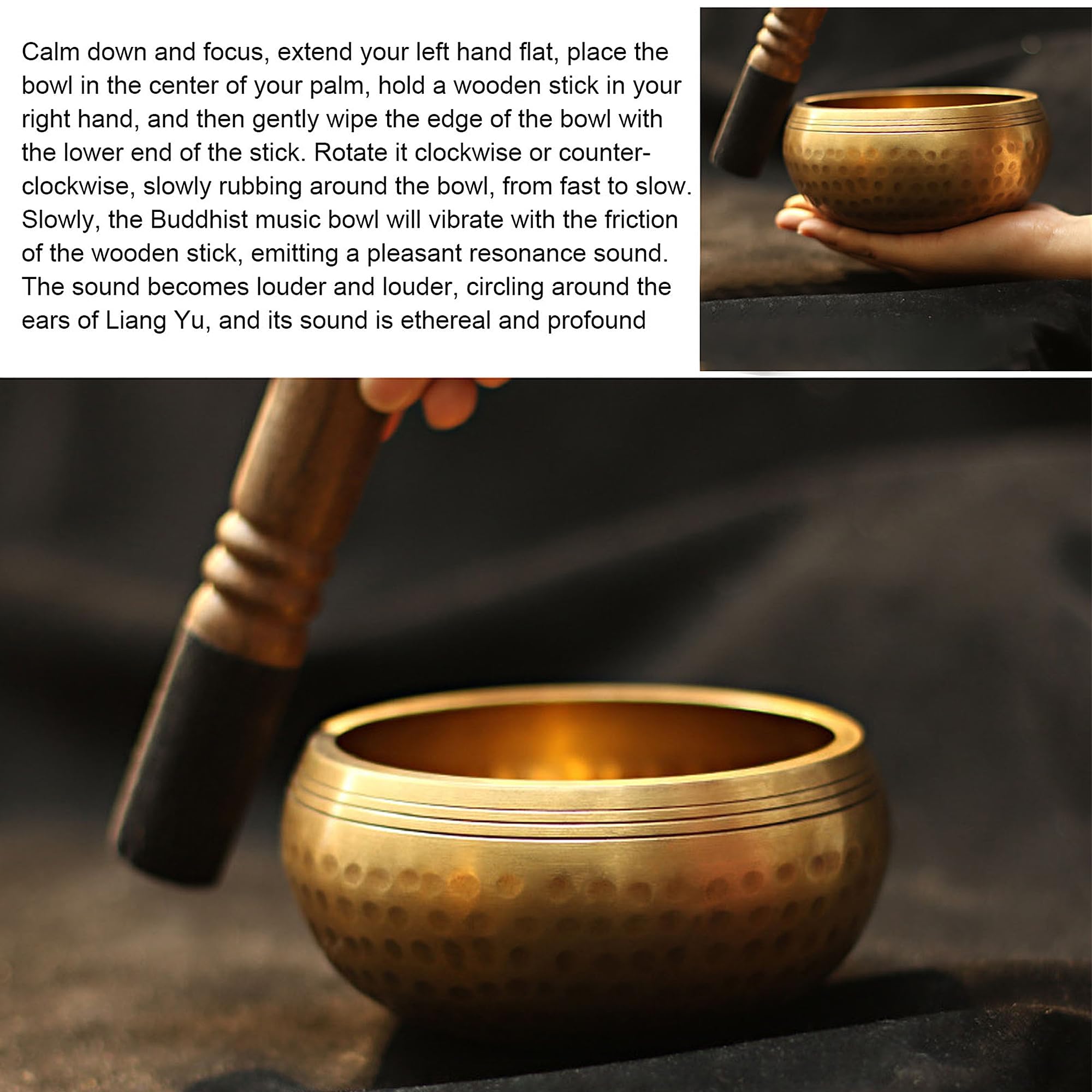 Mała tybetańska misa dźwiękowa Singing Bowl, ręcznie młotkowana w Nepalu, do akcesoriów do medytacji, mini misa dźwiękowa z poduszką pierścieniową i drewnianym okruchem, 8 cm