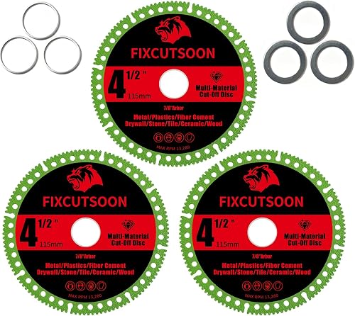 4.5 x 7/8" Indestructible Diamond Cutting Disc for Angle Grinder | 3pcs;Multi-Material Cut Off Wheels for Tile/Metal/Marble/Stone/Plastic/Cutting Tools Grinder Blades;With 5/8" and 4/5" Washer