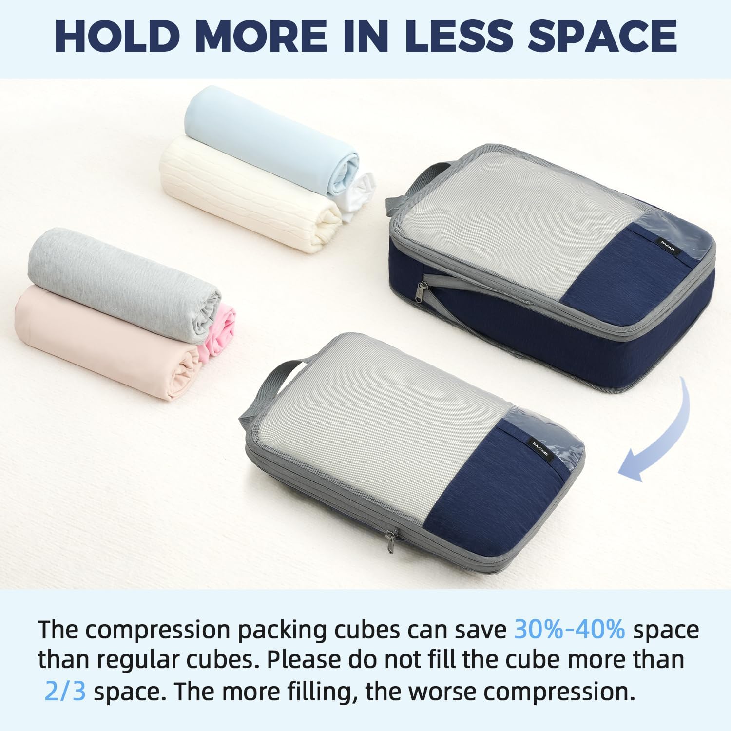 BAGAIL 6 Set Lightweight Compression Packing Cubes with Packing List, Anti-Tearing Expandable Organizer Bags for Travel, Navy - Image 7