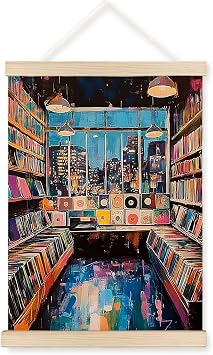 JOQUXI Vintage Music Album Wall Art Decor, Gifts for Vinyl Record Lovers, Music Room Decor, Aesthetic Retro Vinyl Record Store Framed Artwork Poster Prints for Studio Bedroom Living Room, 12x16 Inch