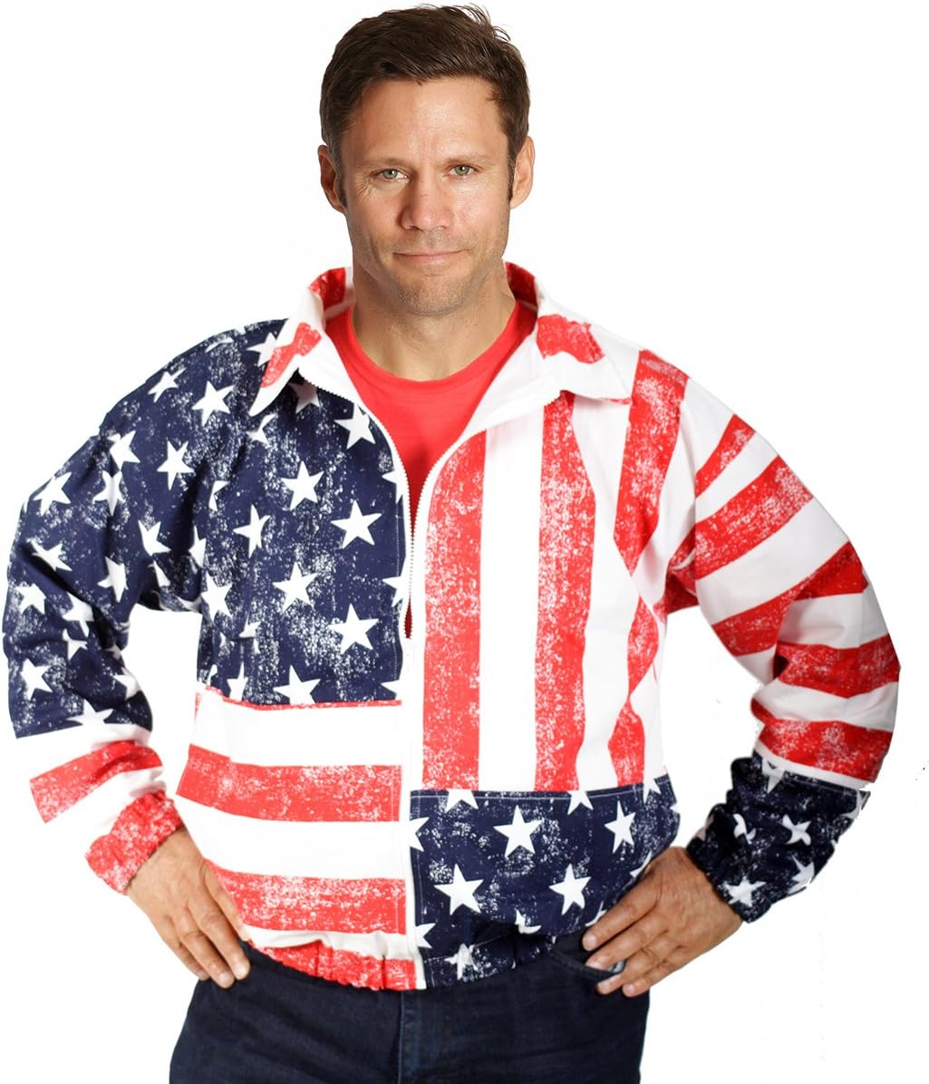 Insta Slim American Flag Print Jacket with Zip Front 175710