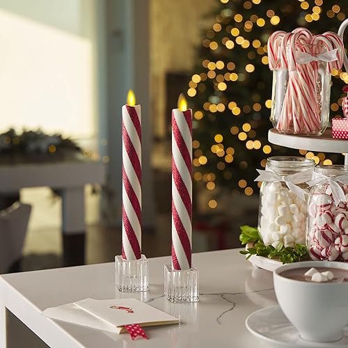 Miniatura 4 de Luminara Classic Candy Cane Holiday Collection Velas sin llama, pilar LED de cera real, cono y esfera, temporizador, listo para control remoto