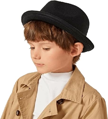 Gorras Fedoras de ala corta para niños Frdoras-Trilby-Hat Classic Felt Gangster-Manhattan-Sombrero para 4-8 años S-M